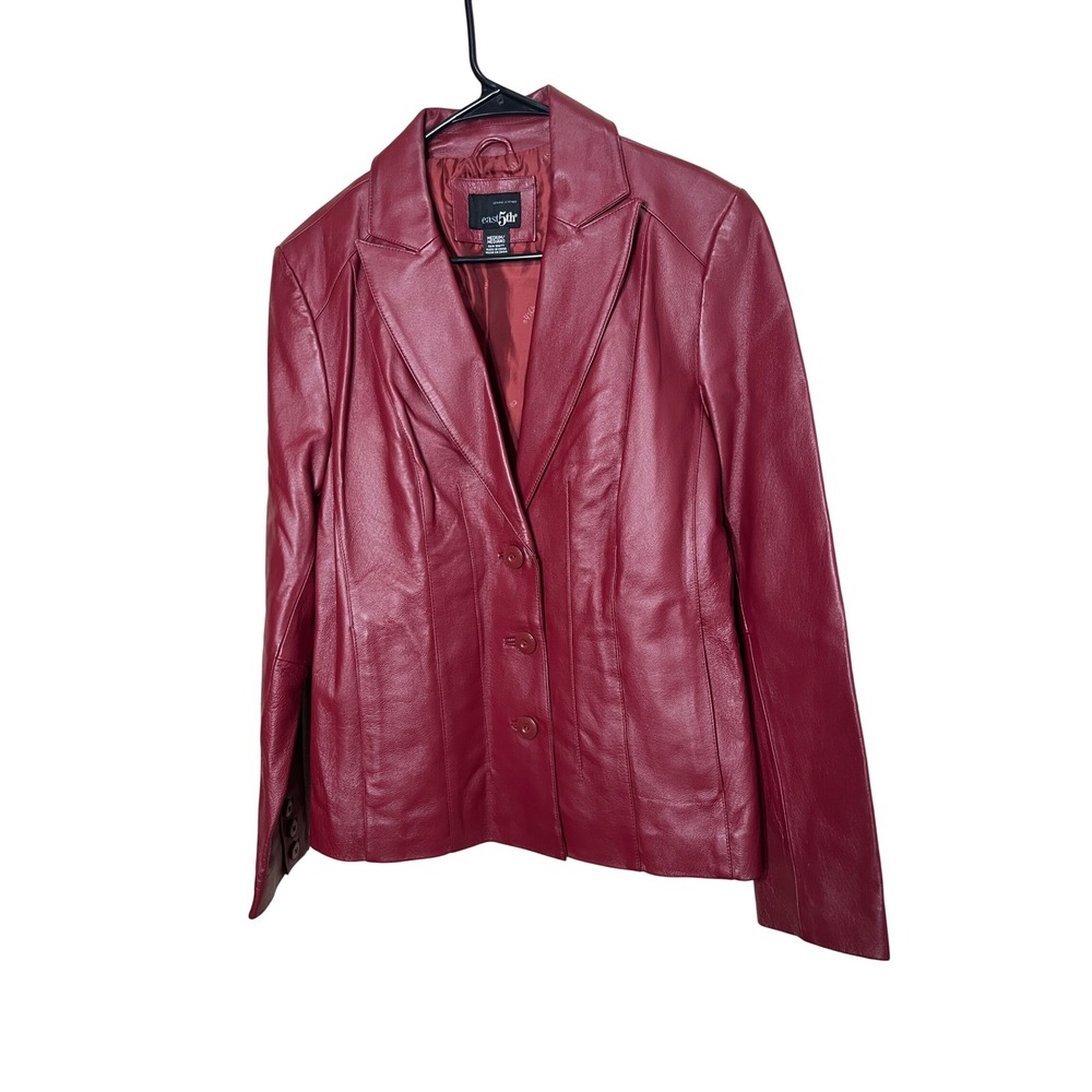 East5th‎ Womens Red Genuine Leather  Jacket Medium Tailored 90s Y2k